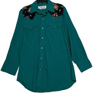 H BAR C CALIFORNIA RANCHWEAR Green Long Sleeve Button Down Shirt
